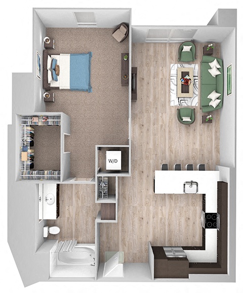Floor plan for 1 bed, 1 bath, 835 sqft